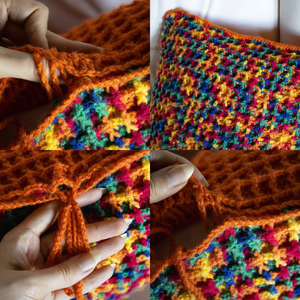 Fata de perna crosetata cu doua fete de 40x40cm.Una dintre fete este din fir acrilic multicolor, iar cealalta monocroma. - casă & stil de viață - textile de casă - perne - Artynos.ro