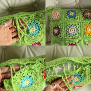 Fata de perna crosetata cu doua fete de 40x40cm.Una dintre fete este formata din granny squares, iar cealalta monocroma. - casă & stil de viață - textile de casă - perne - Artynos.ro