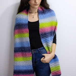Fular/sal mare tricotat manual din fir de lana si acrilic multicolor - Artynos.ro