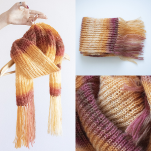 Fular lung tricotat manual din fir de mohair si acrilic multicolor cu ciucuri - îmbrăcăminte și modă - eșarfe, pălării, fularuri - eșarfe - Artynos.ro