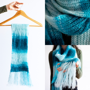 Fular lung tricotat manual din fir de mohair si acrilic multicolor cu ciucuri - îmbrăcăminte și modă - eșarfe, pălării, fularuri - eșarfe - Artynos.ro