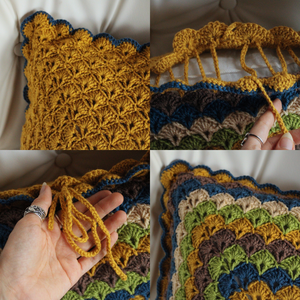 Fata de perna crosetata cu doua fete de 40x40cm.Una dintre fete este din fir acrilic multicolor, iar cealalta monocroma. - casă & stil de viață - textile de casă - perne - Artynos.ro