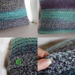 Fata de perna crosetata cu doua fete de 35x35cm. Realizata din fir multicolor si cu nasturi. - casă & stil de viață - textile de casă - perne - Artynos.ro