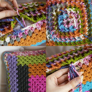 Fata de perna crosetata cu doua fete de 35x35cm.Una dintre fete este din fir acrilic multicolor, iar cealalta in dungi. - casă & stil de viață - textile de casă - perne - Artynos.ro