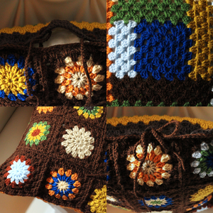 Fata de perna crosetata cu doua fete de 40x40cm.Una dintre fete este din granny squares, iar cealalta cu dungi. - casă & stil de viață - textile de casă - perne - Artynos.ro