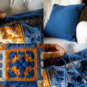 Fata de perna crosetata cu doua fete de 45x45cm.Una dintre fete este din granny squares, iar cealalta monocroma. - casă & stil de viață - textile de casă - perne - Artynos.ro