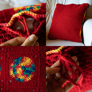 Fata de perna crosetata cu doua fete de 40x40cm.Una dintre fete este din granny squares, iar cealalta monocroma. - casă & stil de viață - textile de casă - perne - Artynos.ro