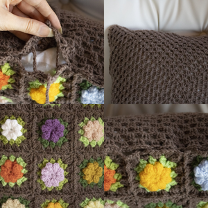 Fata de perna crosetata cu doua fete de 40x40cm.Una dintre fete este din granny squares, iar cealalta simpla. - casă & stil de viață - textile de casă - perne - Artynos.ro