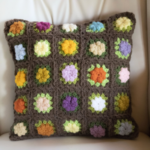 Fata de perna crosetata cu doua fete de 40x40cm.Una dintre fete este din granny squares, iar cealalta simpla. - Artynos.ro