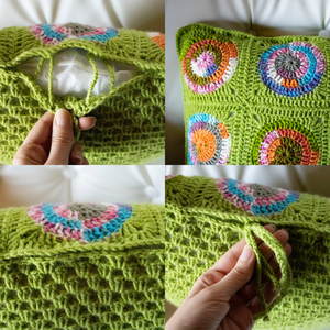 Fata de perna crosetata cu doua fete de 40x40cm.Una dintre fete este din granny squares, iar cealalta monocroma. - casă & stil de viață - textile de casă - perne - Artynos.ro