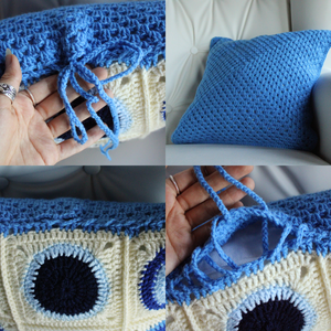 Fata de perna crosetata cu doua fete de 40x40cm.Una dintre fete este din granny squares, iar cealalta monocroma. - casă & stil de viață - textile de casă - perne - Artynos.ro
