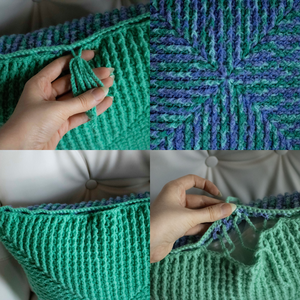 Fata de perna crosetata cu doua fete de 40x40cm.Una dintre fete este din fir acrilic multicolor - casă & stil de viață - textile de casă - perne - Artynos.ro