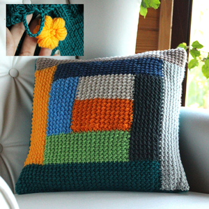 Fata de perna tricotata cu doua fete de 40x40cm si nasturi in forma de flori - Artynos.ro