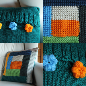 Fata de perna tricotata cu doua fete de 40x40cm si nasturi in forma de flori - casă & stil de viață - textile de casă - perne - Artynos.ro
