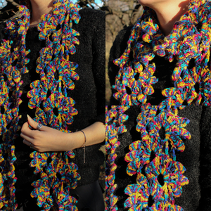 Fular floral crosetat din fir acrilic multicolor - îmbrăcăminte și modă - eșarfe, pălării, fularuri - eșarfe - Artynos.ro