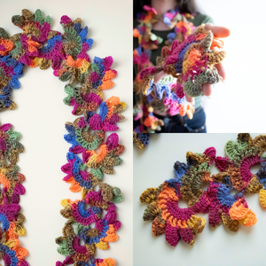 Fular floral crosetat din fir acrilic multicolor - îmbrăcăminte și modă - eșarfe, pălării, fularuri - eșarfe - Artynos.ro