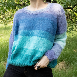 M - Pulover tricotat manual din mohair, lana si fir acrilic dungat oversized., Îmbrăcăminte și modă, Haine damă, Tricou și top de damă, Altele, Împletitură, ARTYNOS
