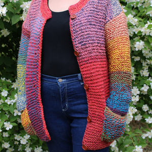 M - Jacheta tricotata manual din fir acrilic premium multicolor cu buzunare - Artynos.ro
