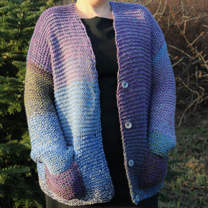 M - Jacheta tricotata manual din fir acrilic premium multicolor cu buzunare - Artynos.ro