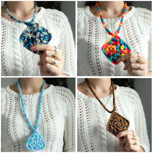 Colier crosetati din fir acrilic multicolor. Coliere facute din granny squares (patratul bunicii) - Artynos.ro