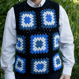 L - Vesta crosetata din fir acrilic realizata din granny squares, Îmbrăcăminte și modă, Haine bărbați, Vestă bărbați, Împletitură, Croșetat, ARTYNOS