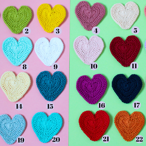 11 variante, set 1 - Inimi mari crosetate din fir 100% bumbac pentru aplicat pe textile si inclus in proiecte personale. - accessorii și unelte - accesorii decorative - alte accesorii - Artynos.ro