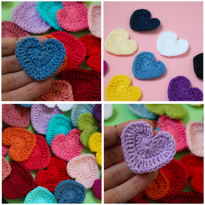 12 variante, set 1 -Inimi medii crosetate din fir 100% bumbac pentru aplicat pe textile si inclus in proiecte personale. - accessorii și unelte - accesorii decorative - alte accesorii - Artynos.ro