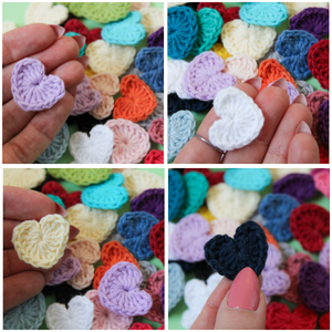 12 variante, set 1 - Inimi mici crosetate din fir 100% bumbac pentru aplicat pe textile si inclus in proiecte personale. - accessorii și unelte - accesorii decorative - alte accesorii - Artynos.ro