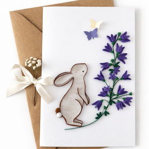 Felicitare de Paste cu iepuras si flori mov quilling, Casa & Stil de viata, Produse de papetarie, Invitatii, felicitari, Arta de hartie, Fotografie, grafica, desen, ilustratie, ARTYNOS