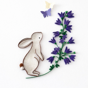 Felicitare de Paște cu iepuraș și flori mov quilling - casă & stil de viață - produse de papetărie - invitații, felicitări - Artynos.ro