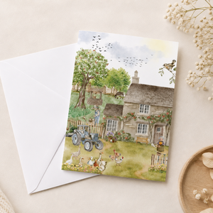 Sat pastoral - Felicitare, Carte postala,, Casa & Stil de viata, Produse de papetarie, Invitatii, felicitari, Fotografie, grafica, desen, ilustratie, O ilustratie creata de mine, care evoca linistea, simplitatea si frumusetea vietii la tara - un loc..., ARTYNOS