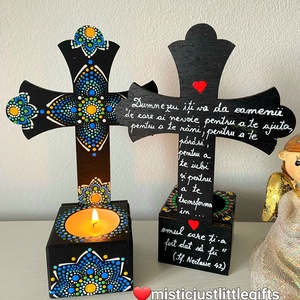 Candela  cruce personalizabila, pictata manual in tehnica mandala dots - casă & stil de viață - accesorii religioase - cruce - Artynos.ro