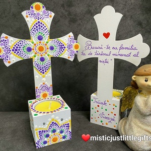 Candela  cruce personalizabila, pictata manual in tehnica mandala dots, Casa & Stil de viata, Accesorii religioase, Cruce, Obiecte pictate, Pictura, ARTYNOS