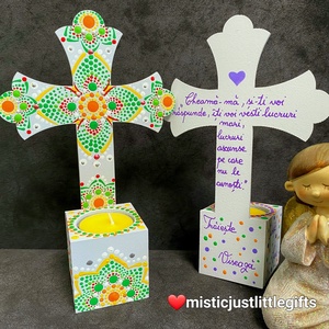Candela  cruce personalizabila, pictata manual in tehnica mandala dots - casă & stil de viață - accesorii religioase - cruce - Artynos.ro