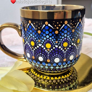 Cana ceramica pictata manual in tehnica mandala dots - genți și portofele - portofele, huse, suporturi - suport de ochelari - Artynos.ro