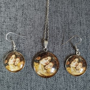 Lentile de sticla inspirate de Gustav Klimt, set colier si cercei din otel medical, , , ARTYNOS