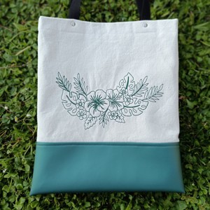 Geanta de umar verde brodata tropical-floral, Geanta si husa, Geanta pentru cumparaturi, Geanta shopper, geanta tote, geanta textila, Broderie, Cusatura, ARTYNOS