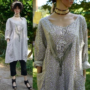 MAILA - rochie tunica din bumbac si in cu design artistic / violet-floral, Imbracaminte si moda, Haine dama, Tunica, Cusatura, Patchwork, matlasare, ARTYNOS