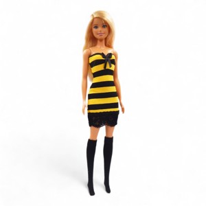 Rochie mini Barbie cu dungi și dantelă, cu albinuțe  - rochie pentru păpuși de tip Barbie (a028mh) -  - Artynos.ro