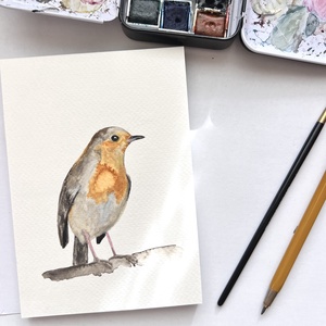 Pictură originală cu pasăre acuarelă - arte vizuale și accesorii  - picturi - acuarele picturi - Artynos.ro