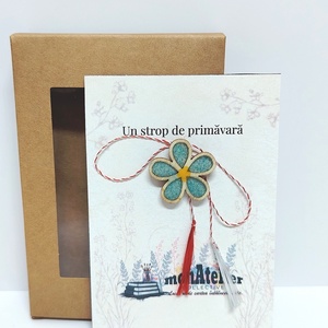 Martisor tip floare de lemn turcoaz, Bijuterii, Martisor, Altele, Arta de sticla, ARTYNOS