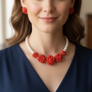 Set bijuterii rosu trandafiri cu dantela, Bijuterii, Seturi de bijuterii, , ARTYNOS