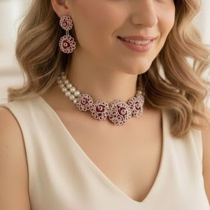 Set flori de ocazii bordo cu alb, Bijuterii, Seturi de bijuterii, Ceramica, ARTYNOS