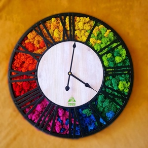 Ceas de metal decorat cu licheni colorati - Artynos.ro