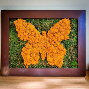 Tablou cu licheni și ramă de lemn Golden Butterfly - casă & stil de viață - accesorii pentru decorat casa - decorațiuni de pereți, decorațiuni suspendate - decorațiuni suspendate - Artynos.ro