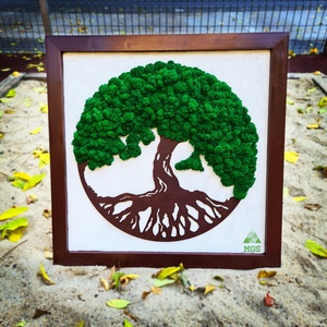 Tablou cu rama de lemn decorat cu licheni Tree of Life - Artynos.ro