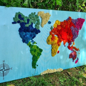 Harta cu licheni World Map Multicoloured - casă & stil de viață - accesorii pentru decorat casa - decorațiuni de pereți, decorațiuni suspendate - decorațiuni suspendate - Artynos.ro