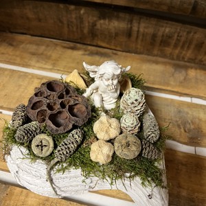 Inimă de beton ornament funerar - cu înger așezat - casă & stil de viață - obiecte religioase și de devoțiune - ornamente funerare - Artynos.ro