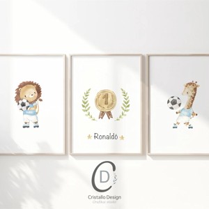 Set de postere de fotbal personalizate, set de artă de perete cu animale safari 3 buc -  - Artynos.ro
