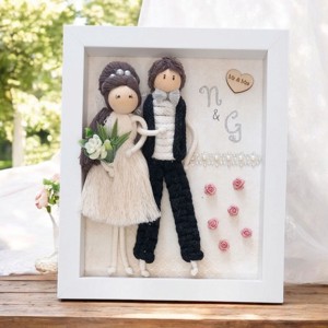 Cadou de nuntă - Tablou 3D personalizat cu mirii realizat în tehnica macramé - accesorii nuntă - amintiri și cadouri de nuntă - cadou nuntă - Artynos.ro